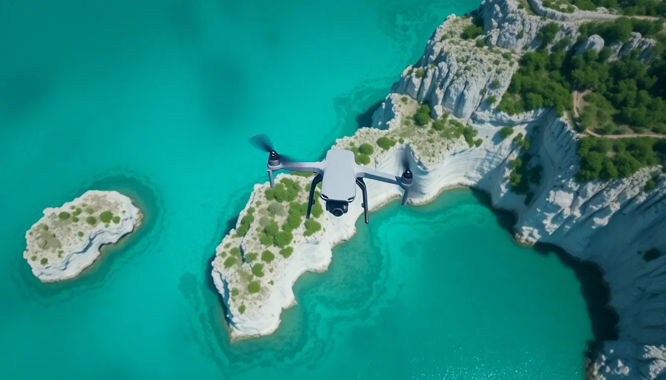 Breathtaking aerial view of Halong Bay limestone karsts and emerald waters for film production